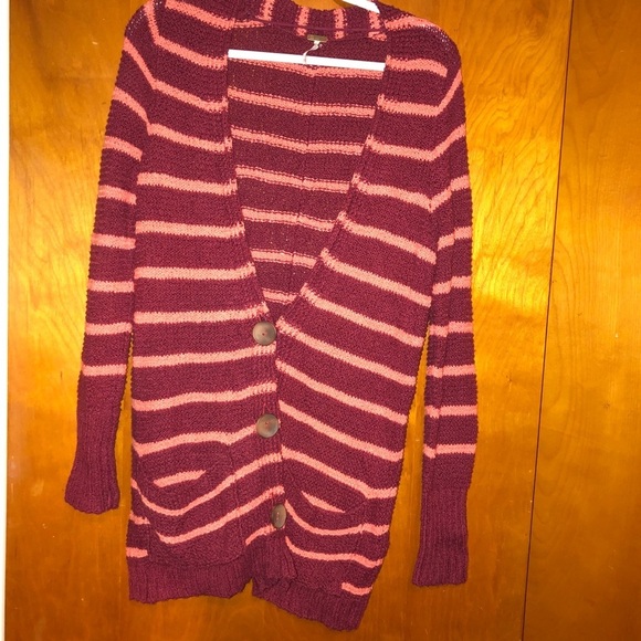 𝅺Free People Beach Striped long Cardigan Pockets M - Picture 3 of 6